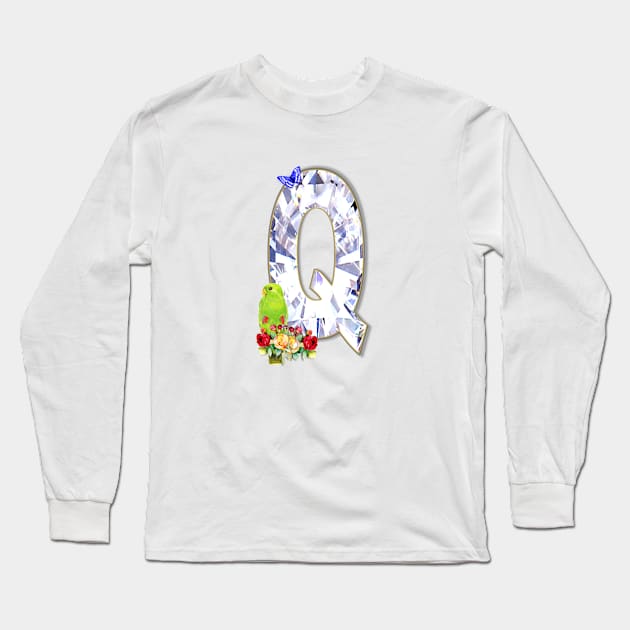 Name Initial Letter Q and Eclectus Parrot Long Sleeve T-Shirt by KC Morcom aka KCM Gems n Bling aka KCM Inspirations